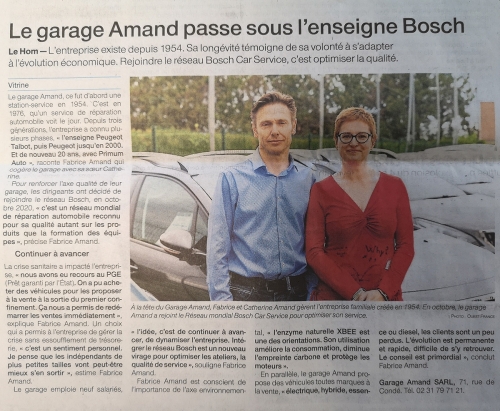 Le garage Amand passe sous l'enseigne BOSCH